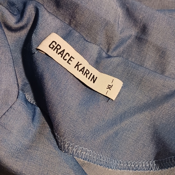 Grace Karin Classic Button Down Collared Sleeveless Maxi Dress XL Pockets Blue - Picture 2 of 8